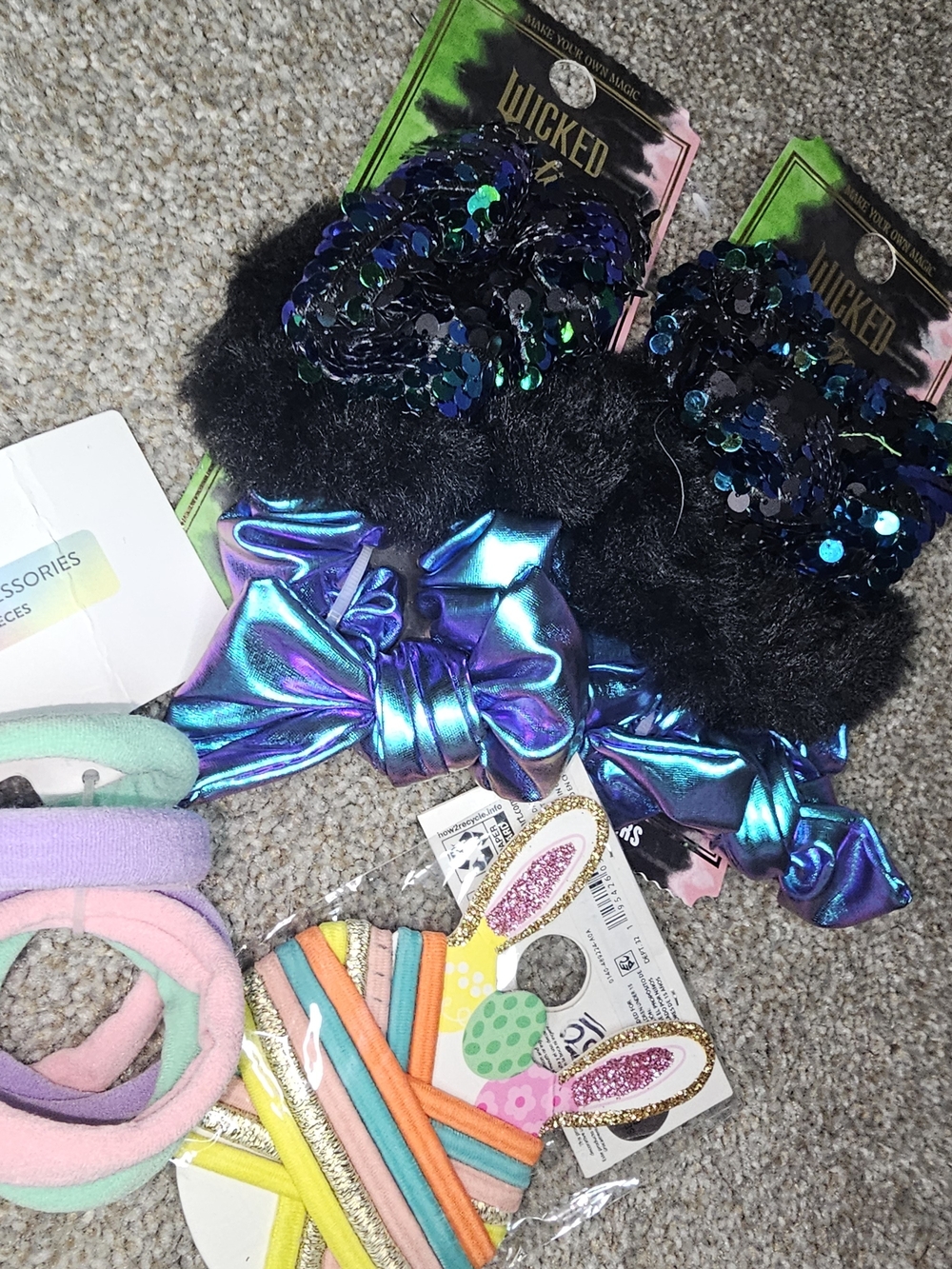 Iridescent Blue-Purple Bow Headband with Sequin Pom Poms